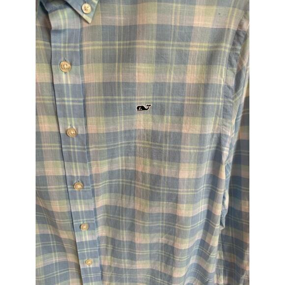 Vineyard Vines linen whale shirt button up plaid boys size XL/16 EUC - Picture 3 of 4